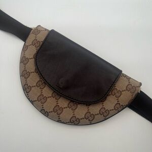 Authentic Gucci Half Moon Belt Bag Beige Brown Gg
Canvas Leather 106688